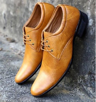 Men's Synthetic Leather Derby Tan Color Formal Shoes