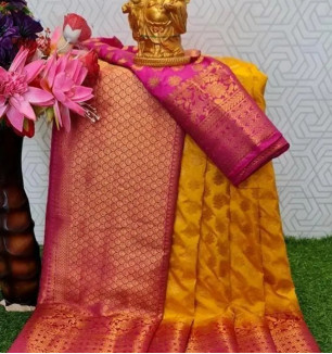 Banarasi Silk Yellow Pink Saree