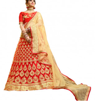 Stylish Maroon Net Embroidered Lehenga Choli With Dupatta For Women