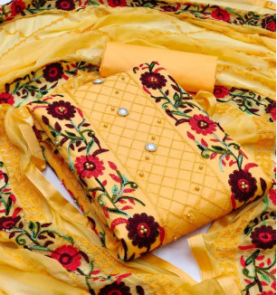 Yellow Cotton Dress Material