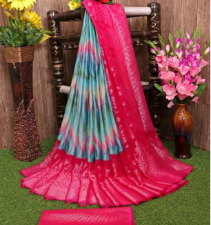 Multicolored Brasso Sarees With Blouse Piece