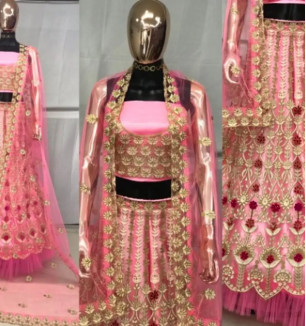 Latest Attractive Net Embroidered Semi Stitched Lehenga Choli