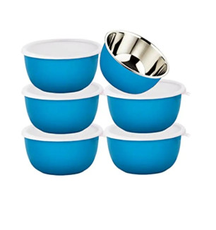 TOPMTOP Microwave Bowl, Bowl Sets, Bowl, Serving Bowl, Stainless Steel Serving Bowls, Kitchen Accessories Items, Kitchen Storage,(Each Bowl 900ml) Pack Of 6, Blue