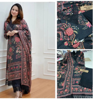 Beautiful Printed Muslin Kurta With Cotton Pant And Muslin Dupatta