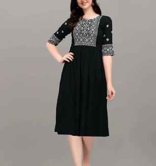 Womens Beautiful Black Embroidered Kurti