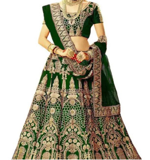 Wellesta Women's Satin Semi Stitched Lehenga Choli (SB-007_Green_Free Size)