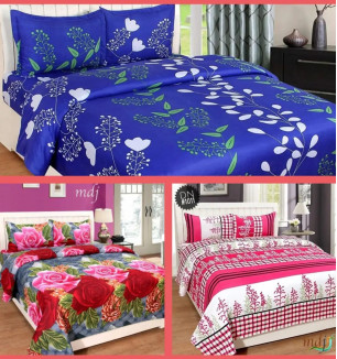 3d Printed  New Bedsheet Combo Of  Polycotton 3 Double Bed Bedsheet With 6 Pillow Cover