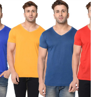 JANGOBOY Men's Half Sleeve Cotton V Neck T-Shirt (Pack Of 4)