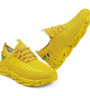 Stylish Yellow PU Solid Running Shoes For Men