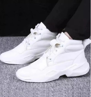 Stylish White Synthetic Flat Boots For Men