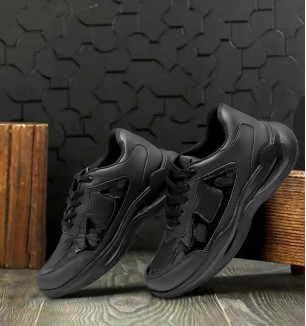 FIGOR Men's Black Mesh Gym/Comfortable Lace-Up Sports Shoes