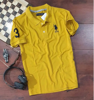 Yellow Polycotton Polos For Men