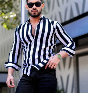 Elegant Lycra Striped Long Sleeves Casual Shirts For Men