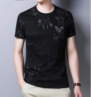 Black Cotton Blend Tshirt For Men