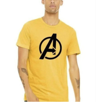 Classic Yellow Polyester Printed Round Neck Tees For Men