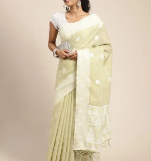 Womens Woven Design Pure Linen Saree With Blouse