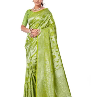 Classic Silk Blend Woven Saree With Blouse Piece