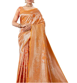 Classic Silk Blend Woven Saree With Blouse Piece