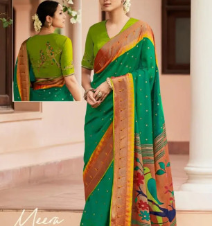 Soft Brasso Silk Saree With Beautifully Printed Paithani With Designer Blouse Pcs