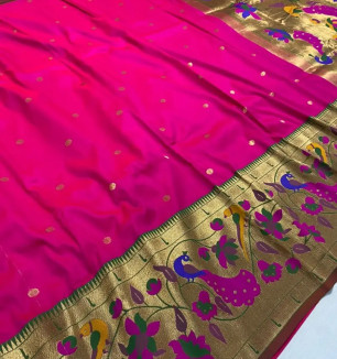 Womens Silk Blend Paithani Saree With Blouse Piece