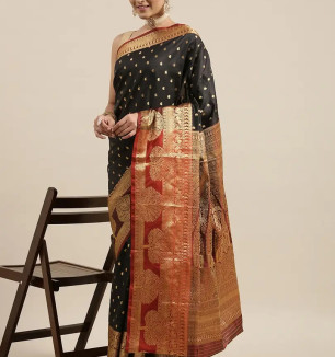 Women's Banrasi Silk Saree With Unstitched Blouse Piece