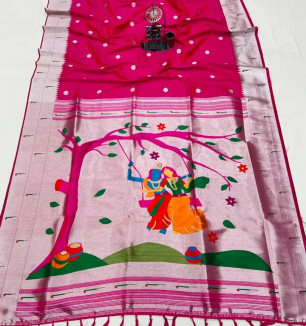 Women's Paithani Silk Saree With Unstitched Blouse Piece