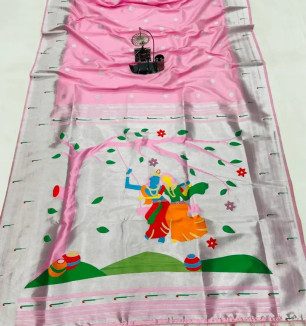 Women's Paithani Silk Saree With Unstitched Blouse Piece