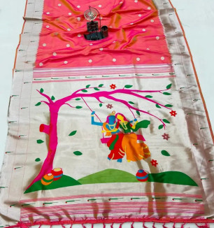 Women's Paithani Silk Saree With Unstitched Blouse Piece