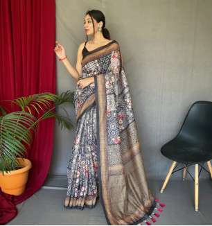 Cotton Kashmiri Floral Saree With Running Blouse