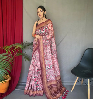 Cotton Kashmiri Floral Saree With Running Blouse