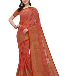 Beautiful Silk Blend Saree With Blouse Piece