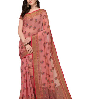 Party Wear Pink Colour Woven Silk Embelished Work Festival Saree