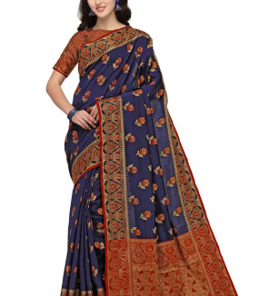 Party Wear Midnight Blue Colour Banarasi Silk Embellished Work Festival Saree