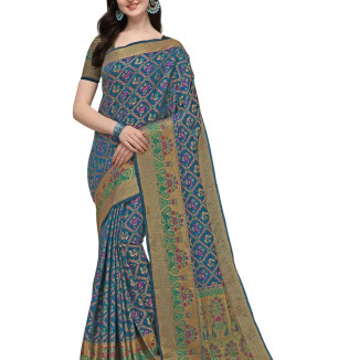 Party Wear Ocean Blue Colour Banarasi Silk Embelished Work Festival Saree