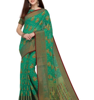 Party Wear Teal Green Colour Banarasi Silk Embelished Work Festival Saree