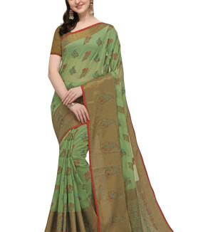 Party Wear Pista Colour Banarasi Silk Madhubani Work Festival Saree