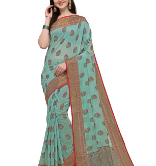 Party Wear Cerulean Colour Woven Silk Embelished Work Festival Saree