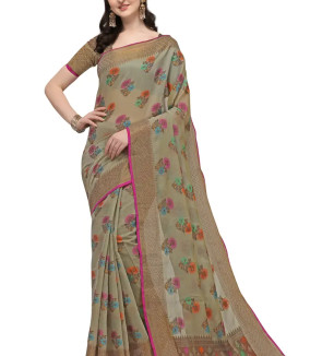 Party Wear Grey Colour Woven Silk Embelished Work Festival Saree