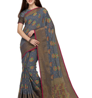 Party Wear Flint Colour Banarasi Silk Embelished Work Festival Saree