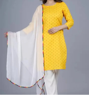 Stylish Women Rayon Kurta, Bottom And Dupatta Set