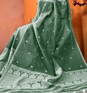 Trendy Cotton Slub Green Woven Design Saree With Blouse Piece For Women