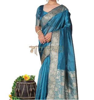 Mayapati Zari Woven Organza Saree|5.5M| For Women With Unstitched Blouse |0.8M| (Teal)