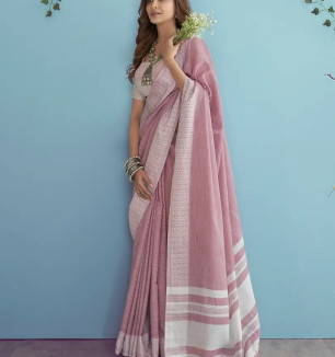 Womens Soft Linen Silk Saree With Unstitched Blouse Piece