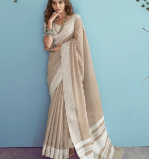 Womens Soft Linen Silk Saree With Unstitched Blouse Piece