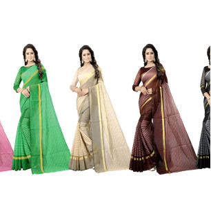 Women  Cotton Silk Striped Daily Wear Saree With Blouse