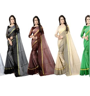 Women  Cotton Silk Striped Daily Wear Saree With Blouse