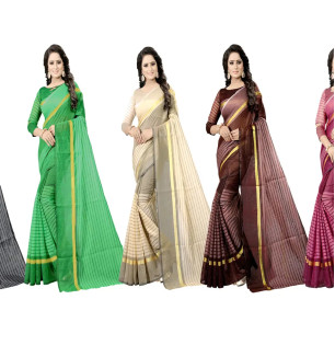 Women  Cotton Silk Striped Daily Wear Saree With Blouse