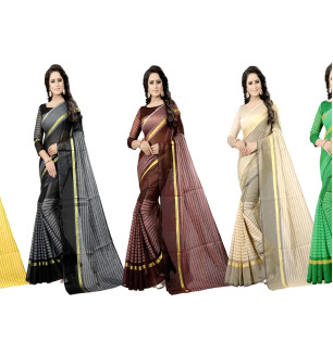 Women  Cotton Silk Striped Daily Wear Saree With Blouse