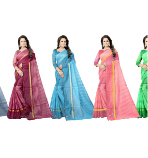 Women  Cotton Silk Striped Daily Wear Saree With Blouse