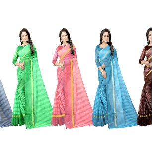 Women  Cotton Silk Striped Daily Wear Saree With Blouse